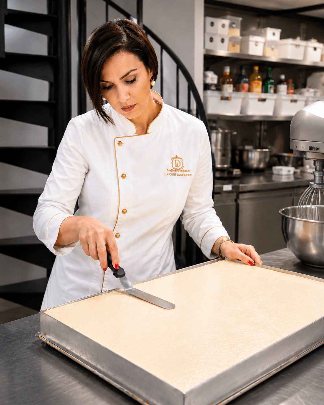 Mme Soussene travaillant une préparation dans l'atelier de La Constantinoise