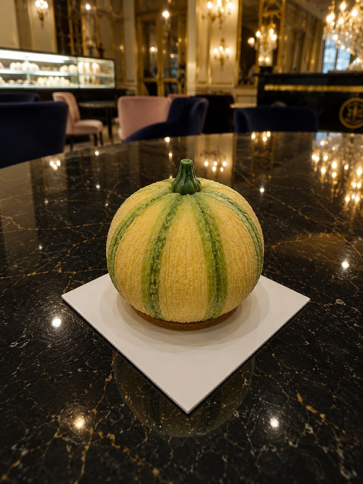 Pâtisserie trompe-l'oeil en forme de melon